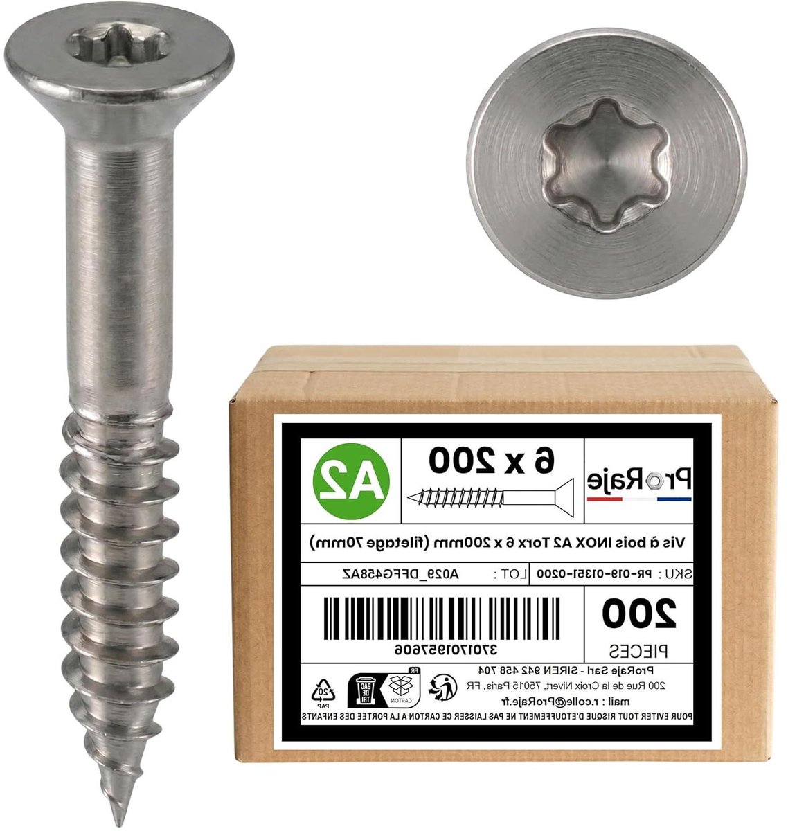 Roestvrijstalen Houtschroeven - Bevestigingsschroeven - Houtconstructies Maken - Verzonken Torx Kop - 200 Stuks 6x200mm - Zilverkleurig