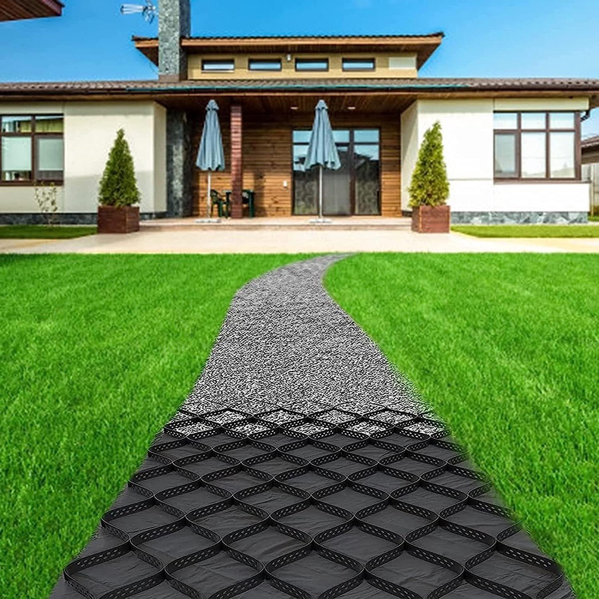 Grind Rooster - Bodem Stabilisator - Oprit Aanleggen - Honingraat Structuur - 4 x 1 meter - Zwart