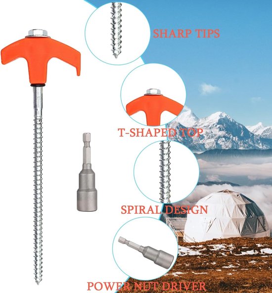 20 x Robuuste stalen schroefharingen - Stevig voor camping en outdoor - Stormbestendig - Voor harde vloeren, bos, weiden en gras — afbeelding 2