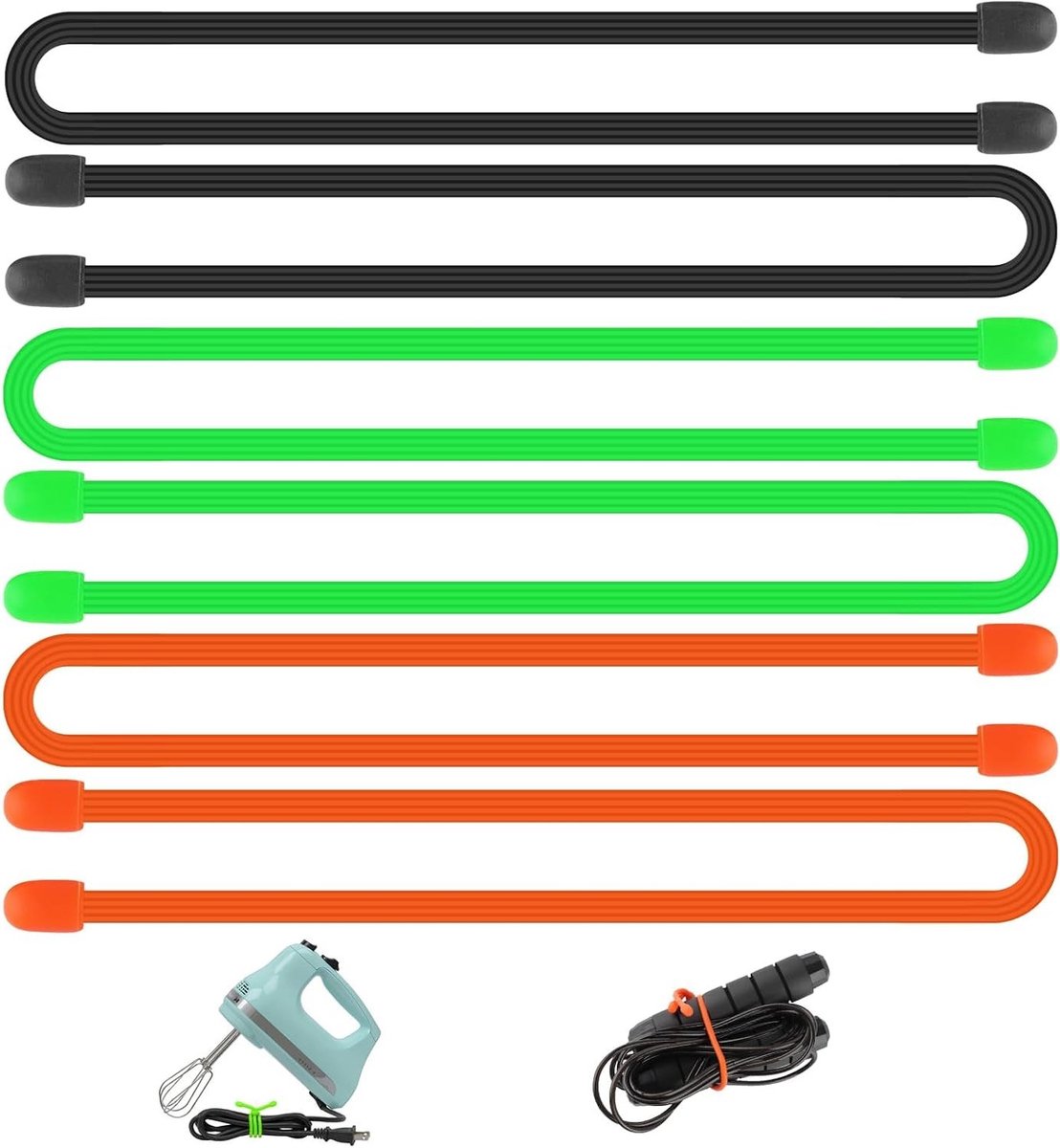 Set van 6 Stuks 12 Inch Silicone Kabelbinders met Stalen Kern voor Effectieve Kabelbeheer, Organisatie en Bundelen in Huis en Tuin, Inclusief Broodzakclips en Draadorganizer (3 Kleuren)