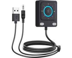 Bluetooth AUX Adapter - Auto Ontvanger - Draadloos Muziek Streamen - Ruisonderdrukkende Microfoon - Nylon Gevlochten - Zwart