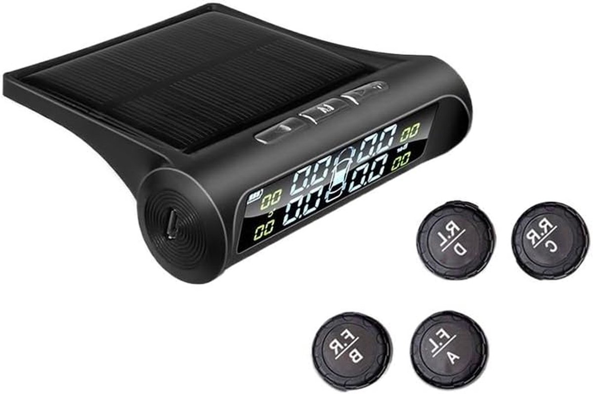 Banden Druk Monitor - Banden Systeem - Veilig Rijden - Zonne-energie Opladen - 4 Banden - Zwart