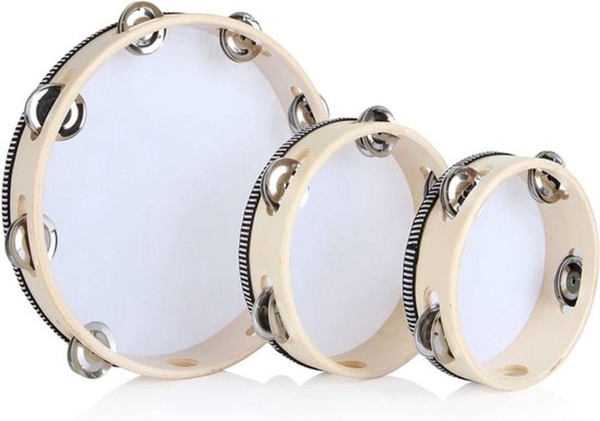 Drie-delige Tambourine Set van Hout, Handtrommel voor Volwassenen, Ideaal voor Muziek en Ritme (6 Inch, 7 Inch en 10 Inch)