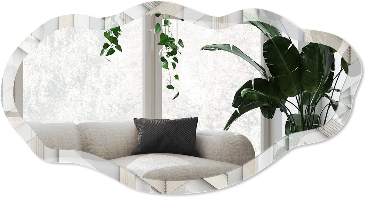 Wallfluent Elegante Structuur Spiegel - Grijs Stijlvolle Wandspiegel - Organische Spiegel - Woonkamer, Kantoor, Slaapkamer - Geometrisch - 45x90 cm - Totale afmeting 52x97 cm