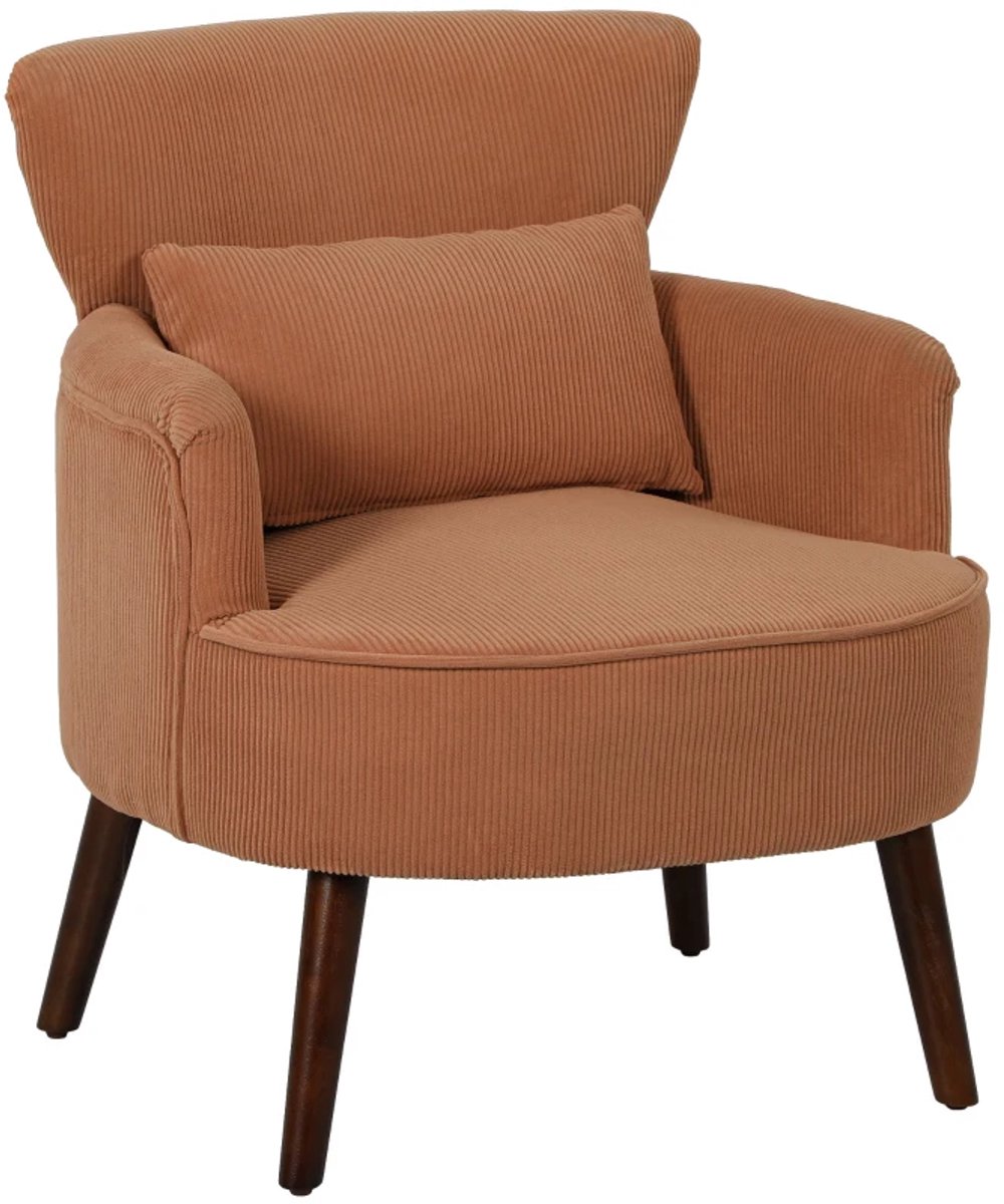 Fauteuil - Moderne Gestoffeerde Accentstoel - met Lendenkussen - Rubberhouten Poten - Oranje