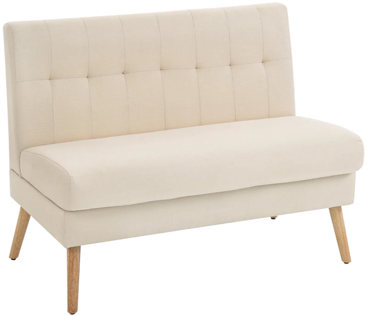 2-Zitsbanken - Getufte Rugleuning - Houten Poten - Dikke Vulling - Linnenlook - Voor Kleine Ruimtes - Beige