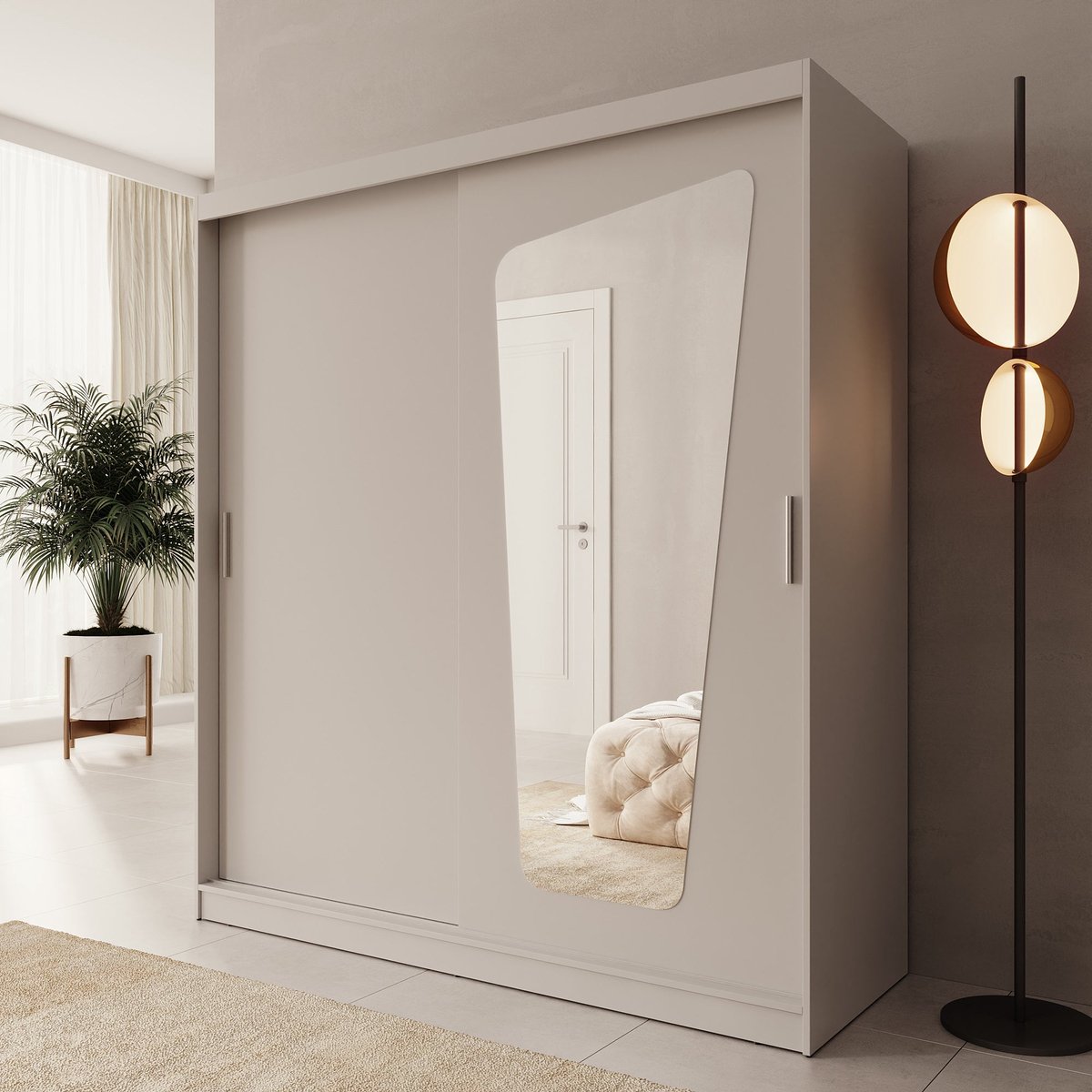 Meubella - Moyo - Kledingkast - 2 schuifdeuren - Beige - 180x62x200 cm