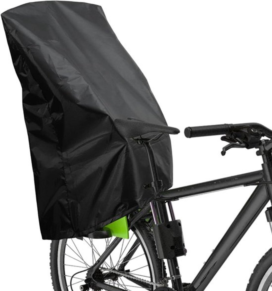 Regenbescherming kinderfietsstoeltje zwart waterdicht - Voorruit en achterste zitje - 1 stuk.