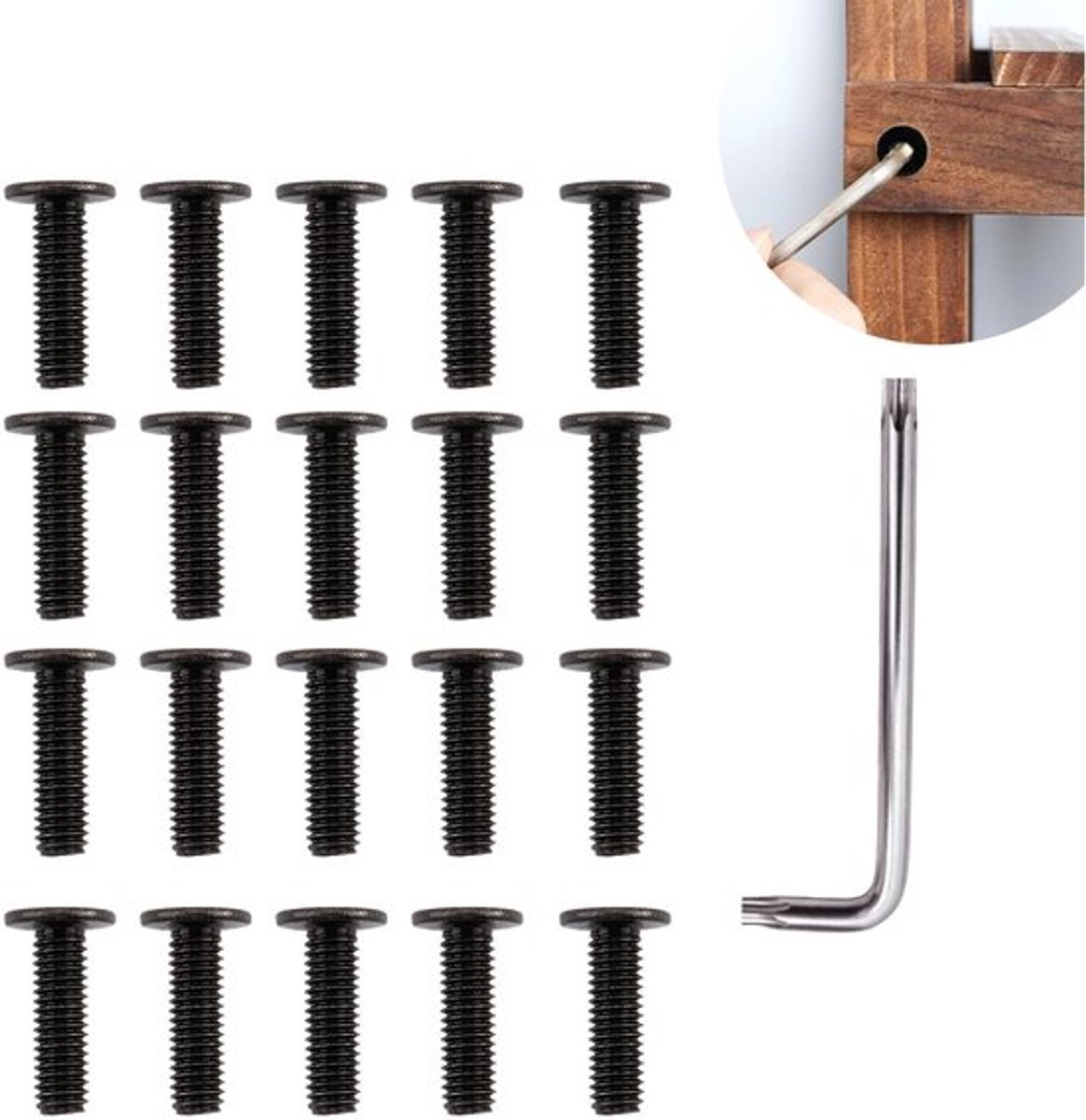 Kopschroeven Set van 20 - M6 x 20 mm - Roestvrij Staal - Zwart Oxide - Sleufkop - Inclusief T30 Sleutel - Schroeven