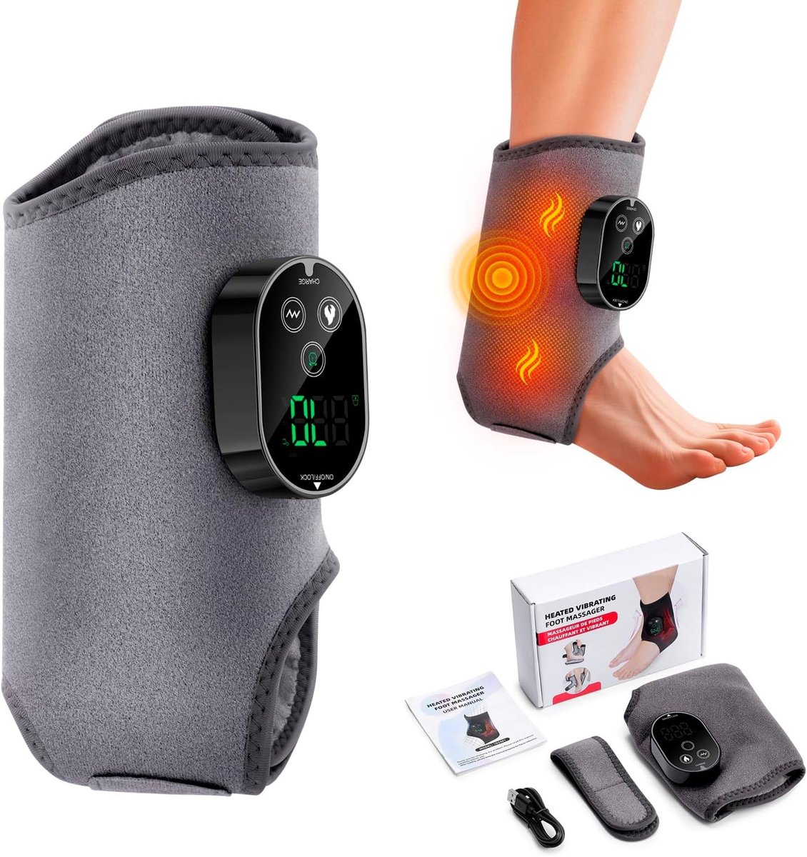 Voetmassageapparaat - Zwart - 46 x 32 x 2 cm - Elektrisch met Warmtetherapie en Trillingsmassage - Draadloos voor Thuis en Reizen