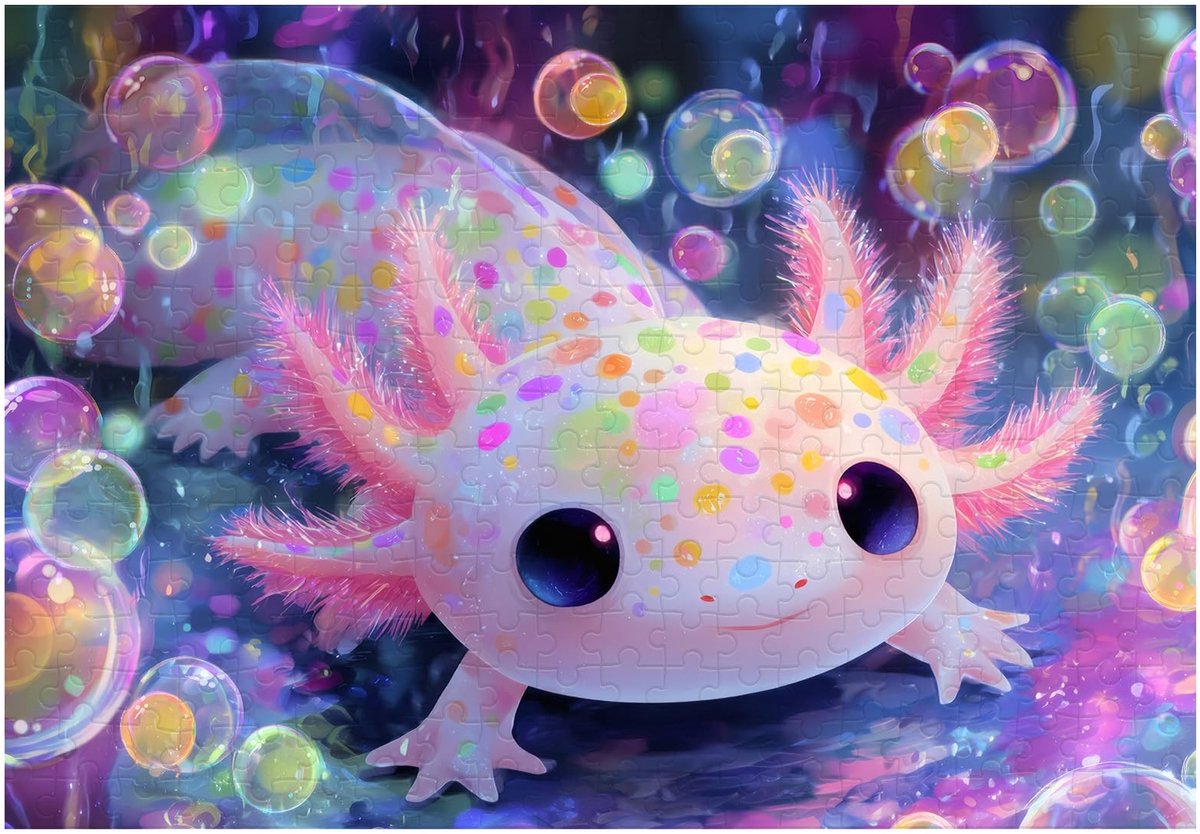 Solidchoice - Houten Puzzel 300 Stukjes Axolotl in Kleurrijke Bubbels