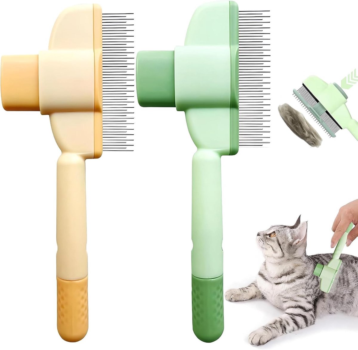 Zachte stoomborstel voor katten - Geel - 20 x 8 x 2 cm - Roestvrijstalen haarborstel - Voor katten en honden