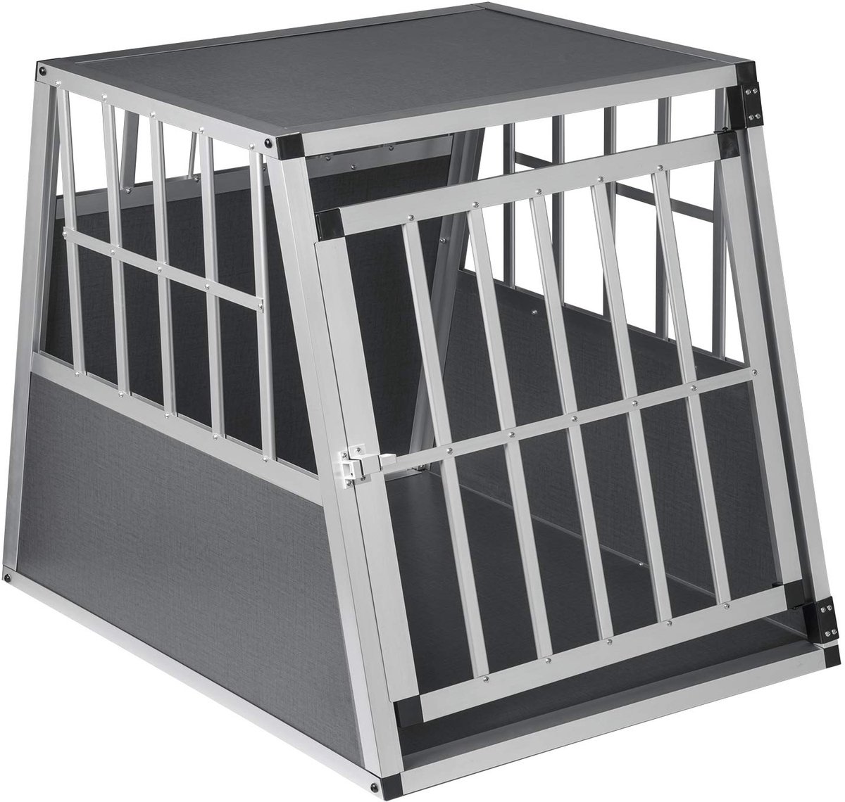 Famanu – Hondenbox voor de auto van aluminium, enkele transportbox, 65 x 85 x 71 cm, licht en stabiel, geschikt voor middelgrote en kleine honden