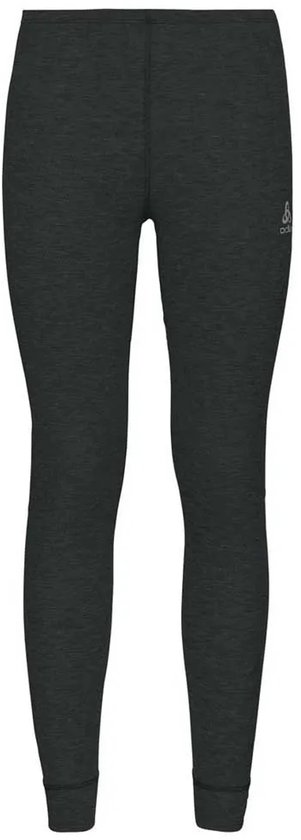 Donkergrijze thermobroek met logo op linkerheup, licht gemêleerd.