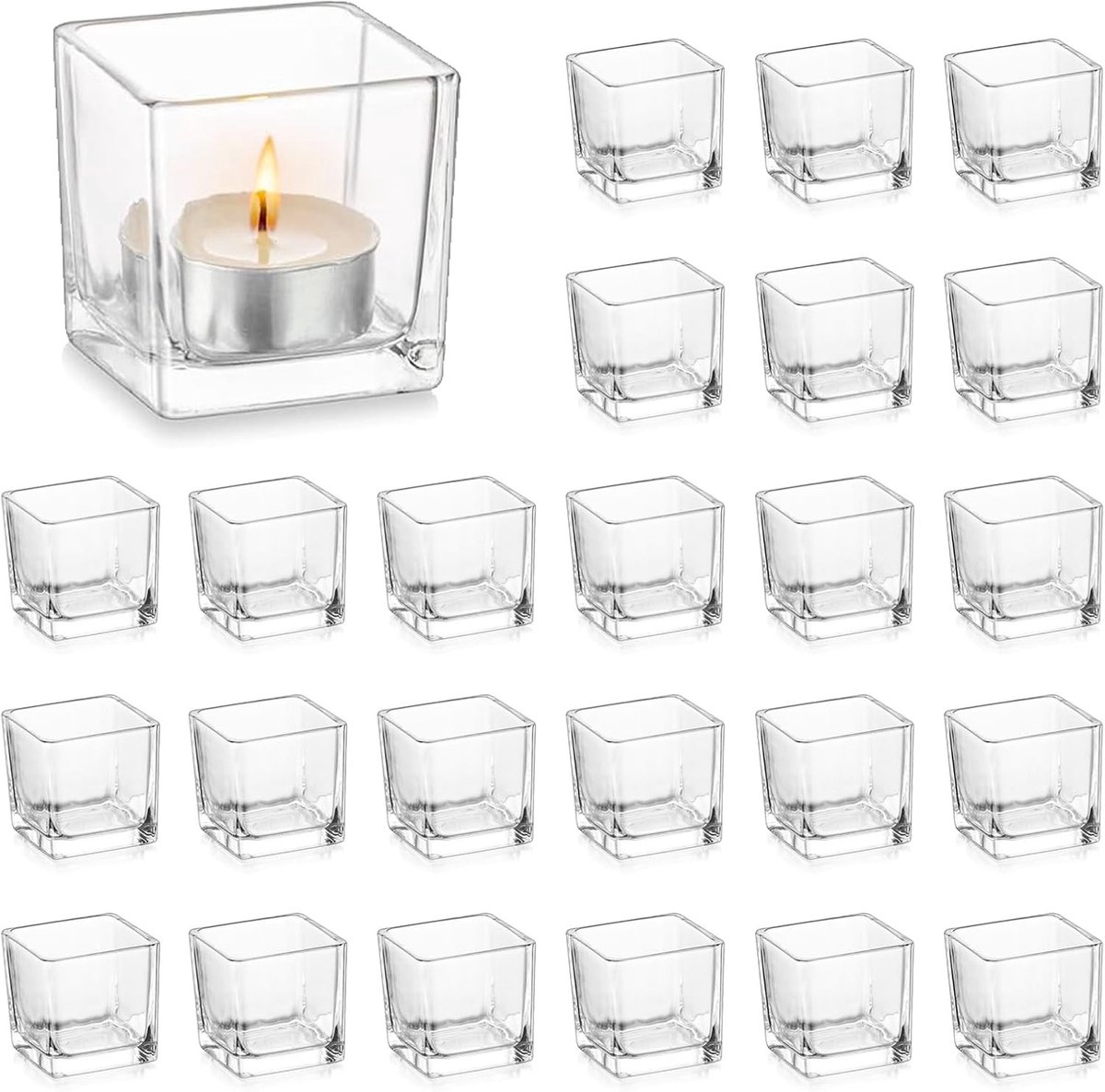 Windlicht van glas - Transparant - 5 x 5 x 5 cm - Vierkant glas - Voor tafeldecoratie en feesten
