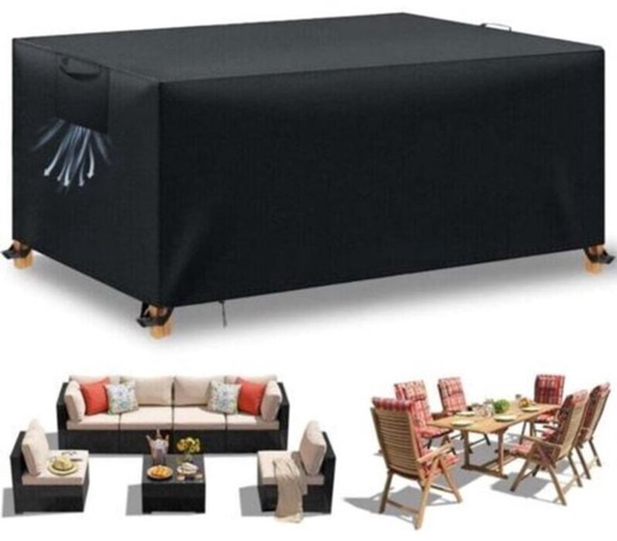 Tuintafelhoes, hoes voor tuinmeubelen, waterdichte en UV-bestendige hoes voor tuinmeubelen, beschermhoes van Oxford-stof, zwart, 180x120x74 cm