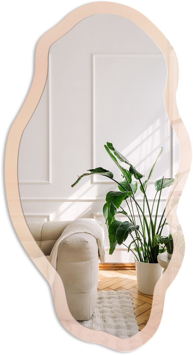Coloray Pasteltinten Spiegel - Beige Elegante Rechthoekige Wandspiegel - Organische Spiegel - Woonkamer - Minimalistisch - 45x90 cm - Totale afmeting 52x97 cm Pasteltint, Beige