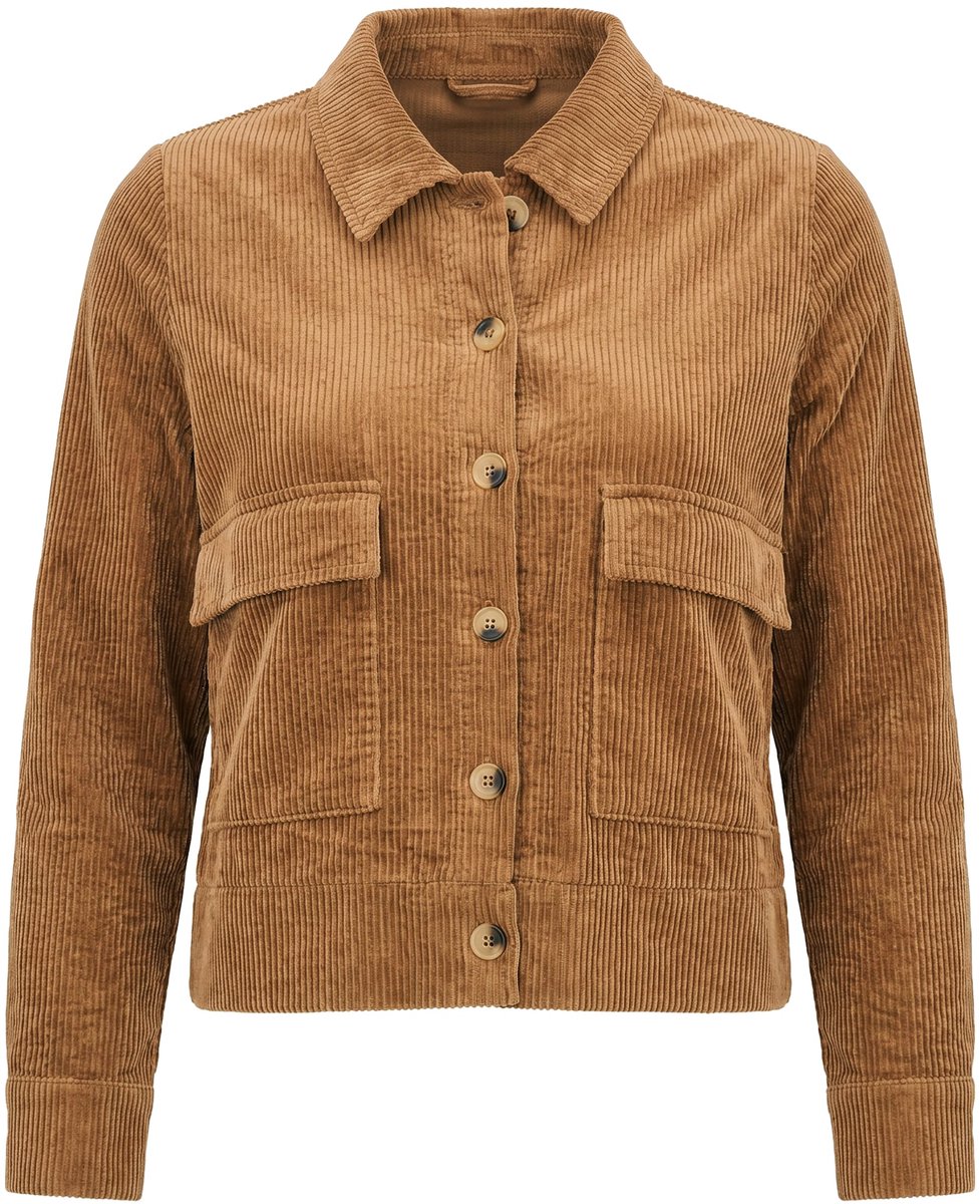 Ulla Popken - Dames - Corduroy jas overhemdkraag lange mouwen biologisch katoen - Cognac - Maat 48