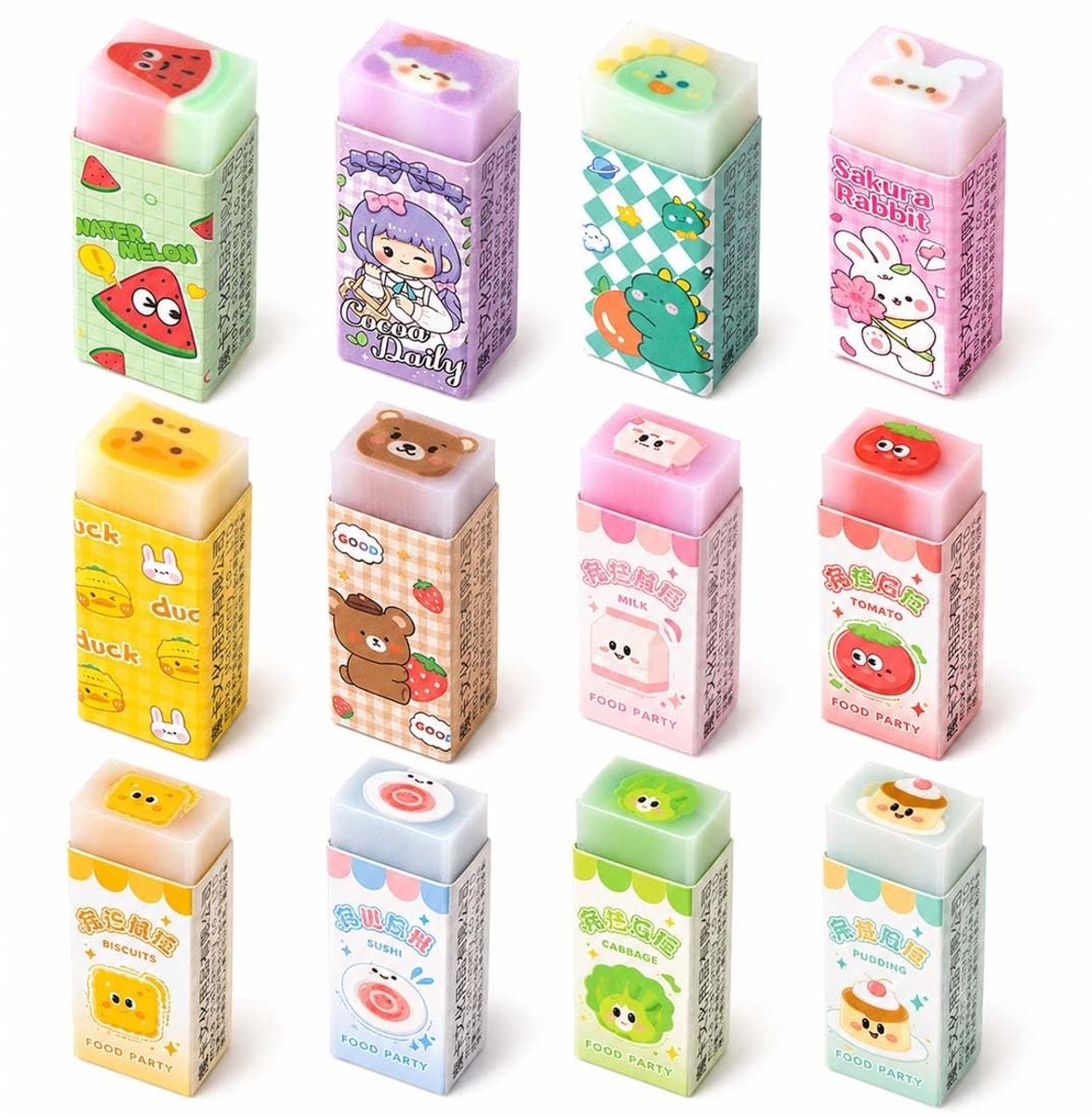 Solidchoice - 12 Stuks Dierengommetjes Set voor School en Kantoor