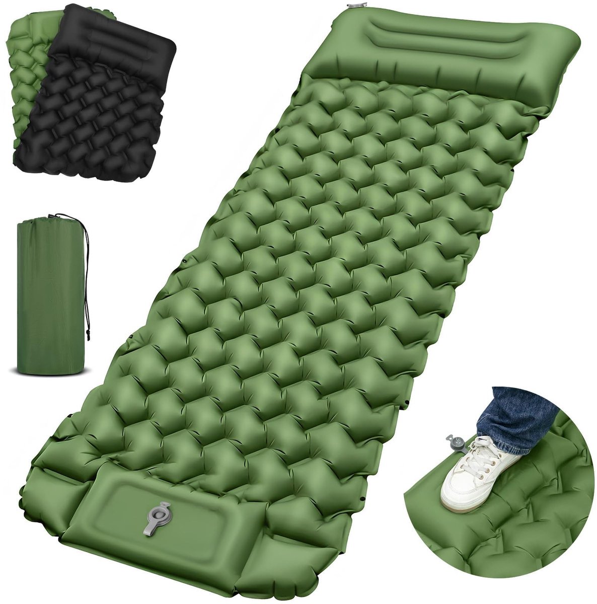 Solidchoice - Zelfopblazende Campingisomat met Geïntegreerd Kussen en Voetpomp