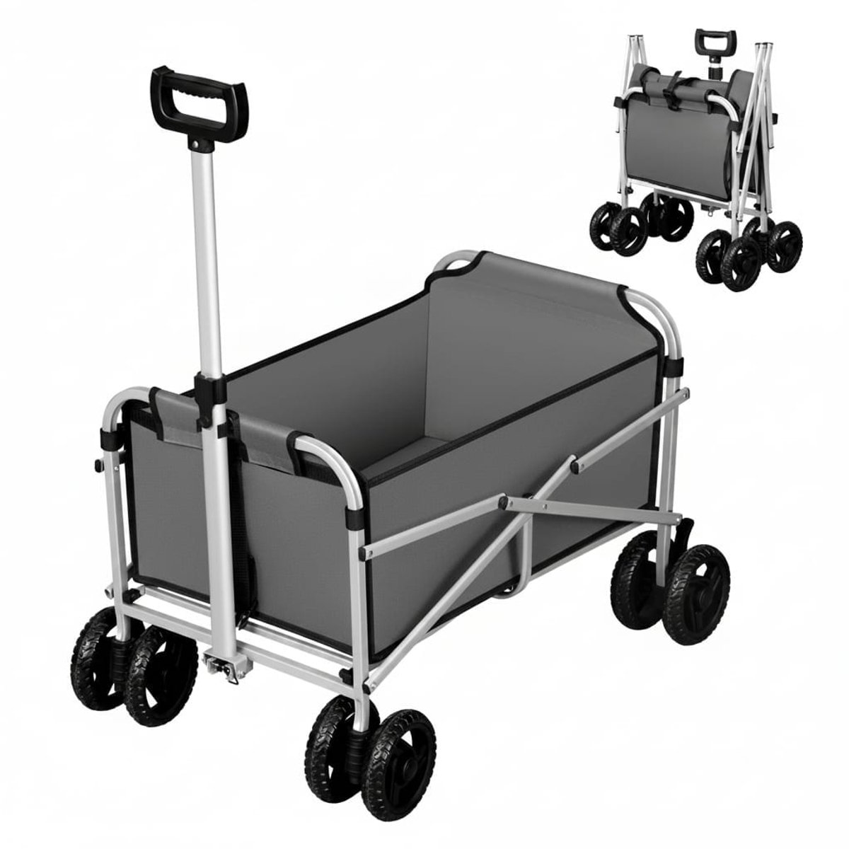 Klarven® Transporttrolley inklapbaar Donkergrijs - Draagvermogen 80 kg, Remmen en terreinwielen - Strand, camping en picknick - B 86 x D 54 x H 93 cm