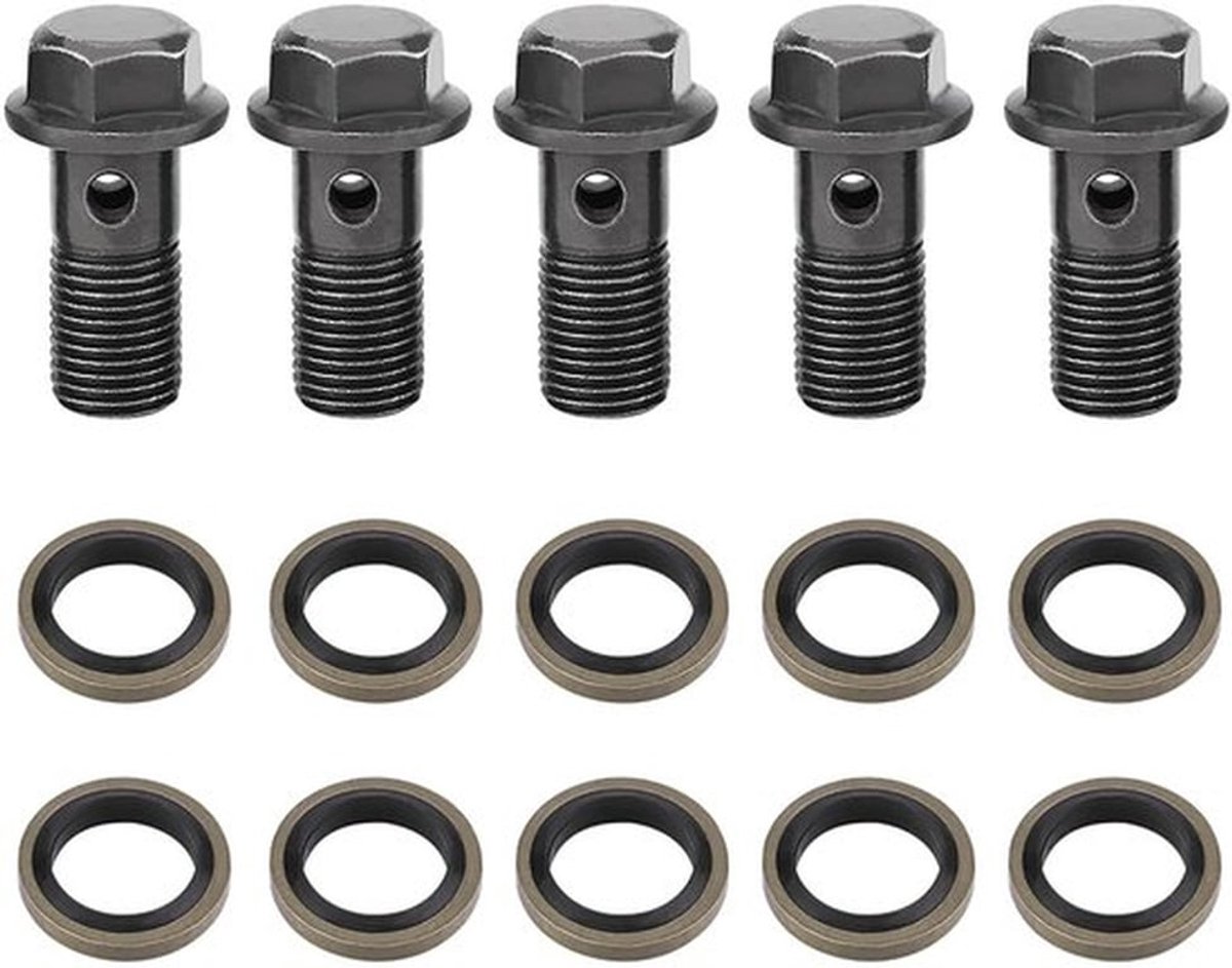 Banjobouten Set van 5 - M10x1,25mm - Motorfiets Rembouten - Hoofdremcilinder - Sluitringen - Roestvrij en Corrosiebestendig