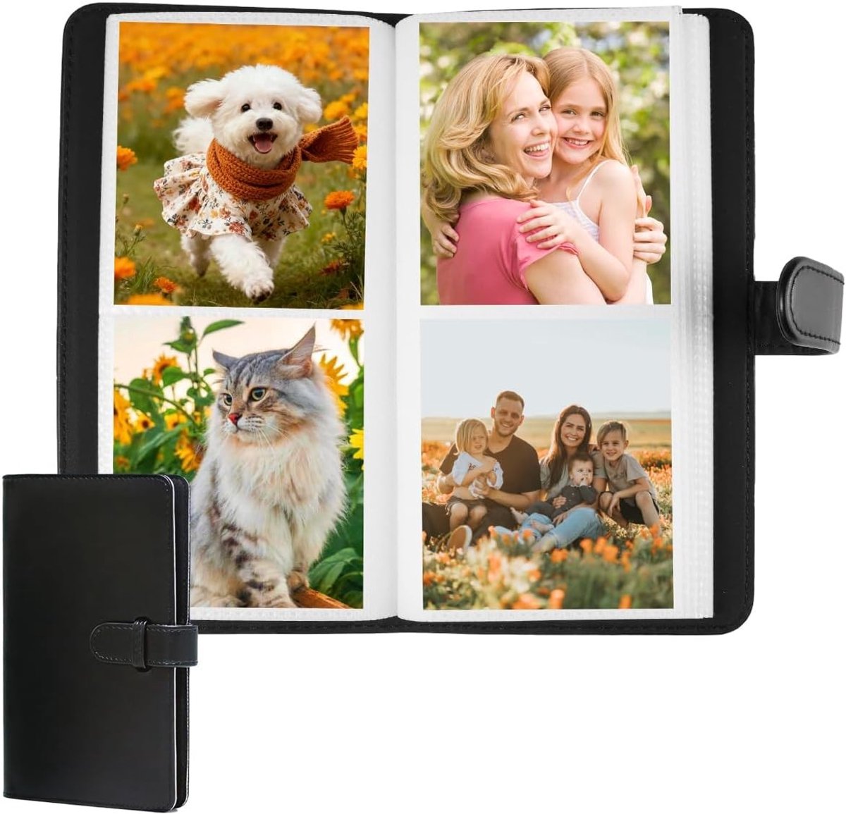 Mini Fotoalbum met 80 Pocketen, PU Leer Insteekalbum voor 6.8 x 9 cm Foto's, Perfect voor Herinneringen en Cadeaus