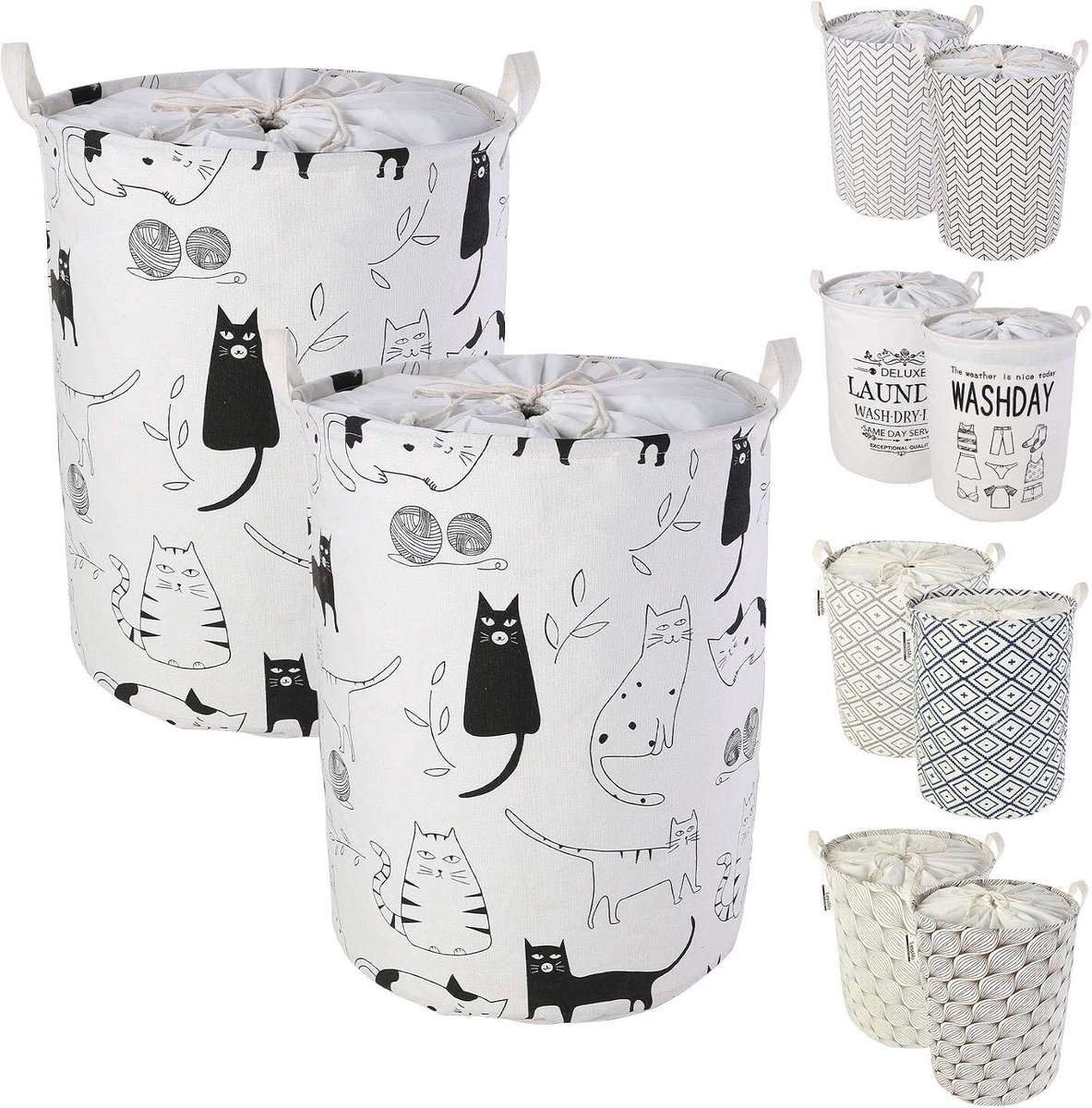 Wasmand met trekkoord - Grijs - 50 x 40 cm - Waterdicht Katoen - Voor Kleding en Huisdierproducten