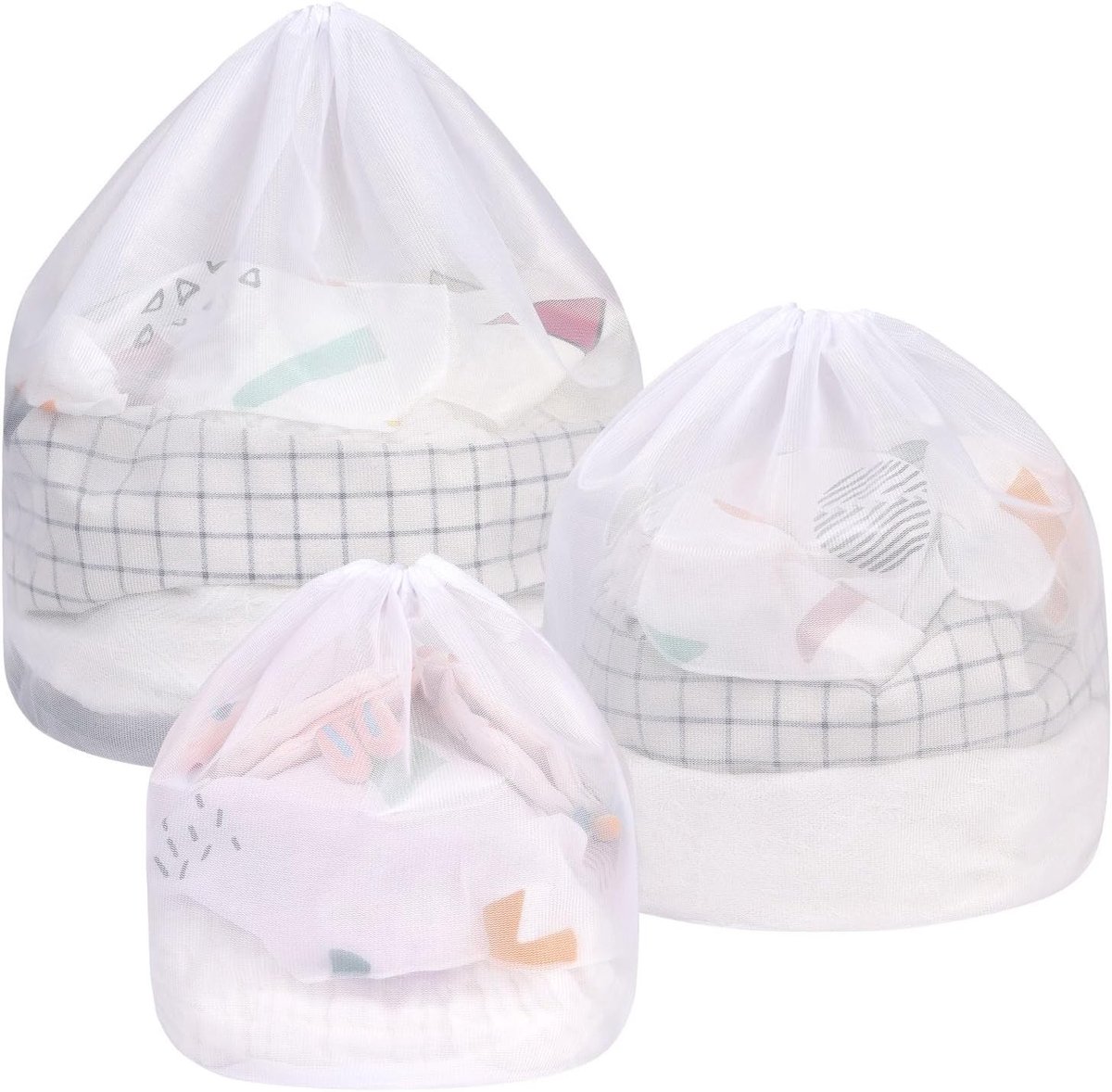 3-delige Waszak Set met Koord, Ideaal voor Fijne Was, Babykleding en Speelgoedopslag - Duurzaam en Geschikt voor Wasmachine