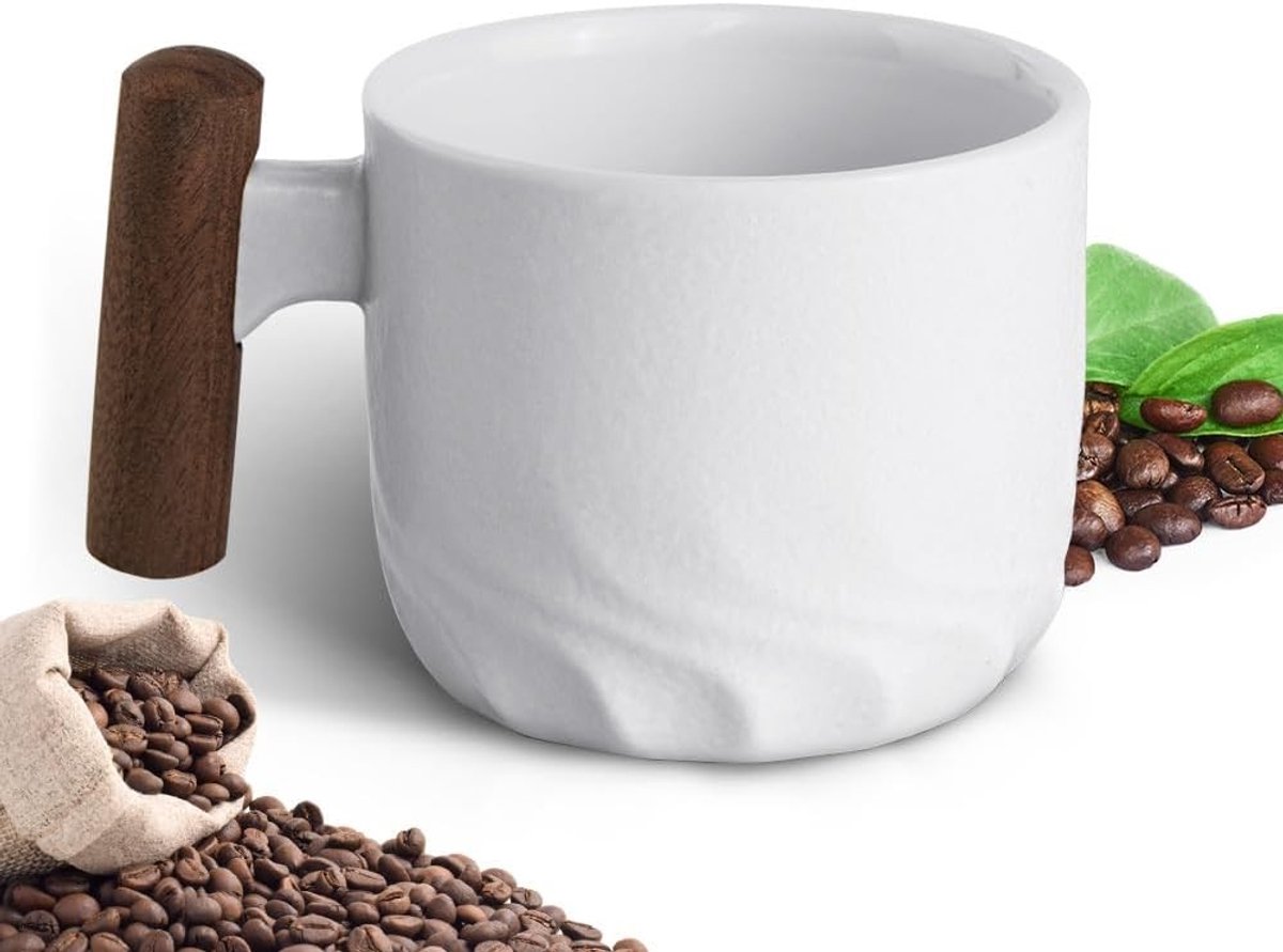 Retro Handgemaakte Keramische Espresso Kopjes met Houten Handvat - Perfect voor Koffie, Thee en Decoratie in Huis en Kantoor