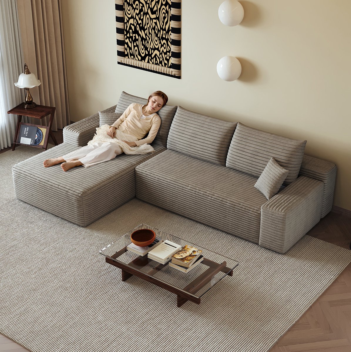 MODENUIT Hoekbank 270 cm - Modulaire L-Vormige Chaise Longue - 3-Zits Voor Woonkamer - Stof - Camel