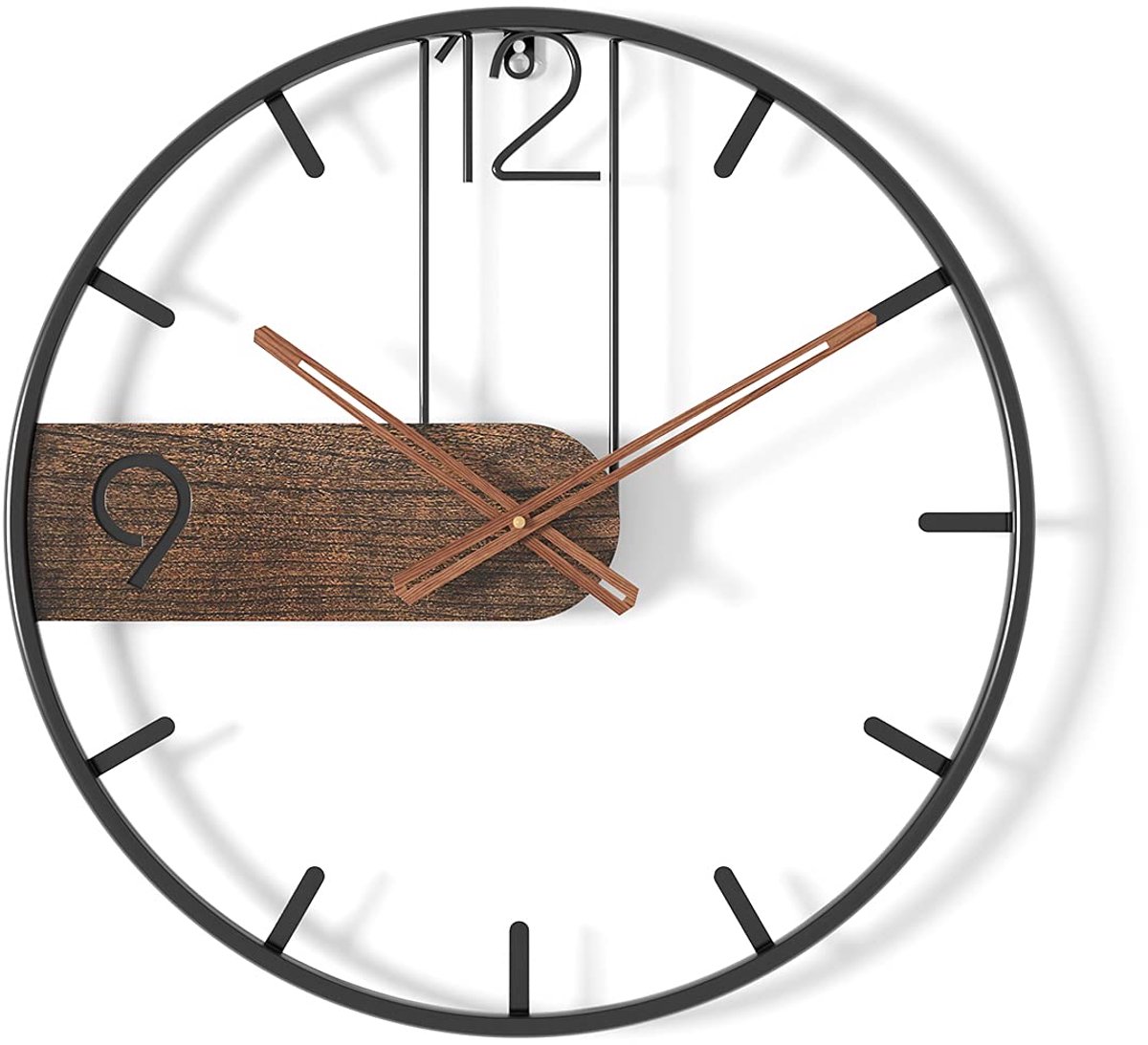 Metalen klok 50 cm - houten wijzers - stil en niet-tikkend - perfect voor woonkamer - ShopVlot