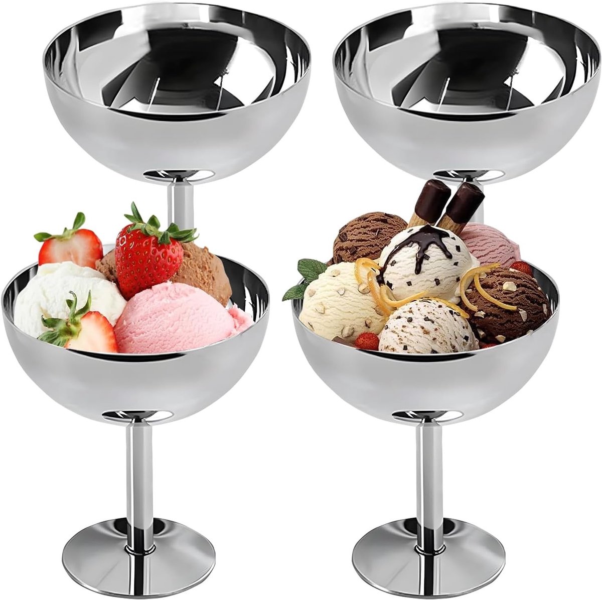 Set van 4 RVS IJsroomkommen van 10 cm - Ideaal voor Dessert, Sorbet, Cocktails en Salades, Perfect voor Feestjes en Bruiloften