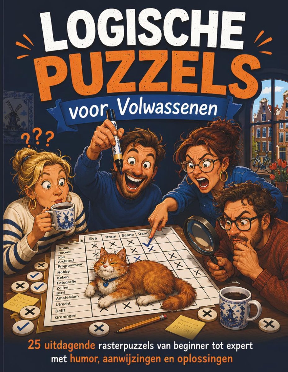 Logische puzzels voor volwassenen - 25 uitdagende rasterpuzzels - met humor en aanwijzingen - perfect voor ontspanning - ShopVlot
