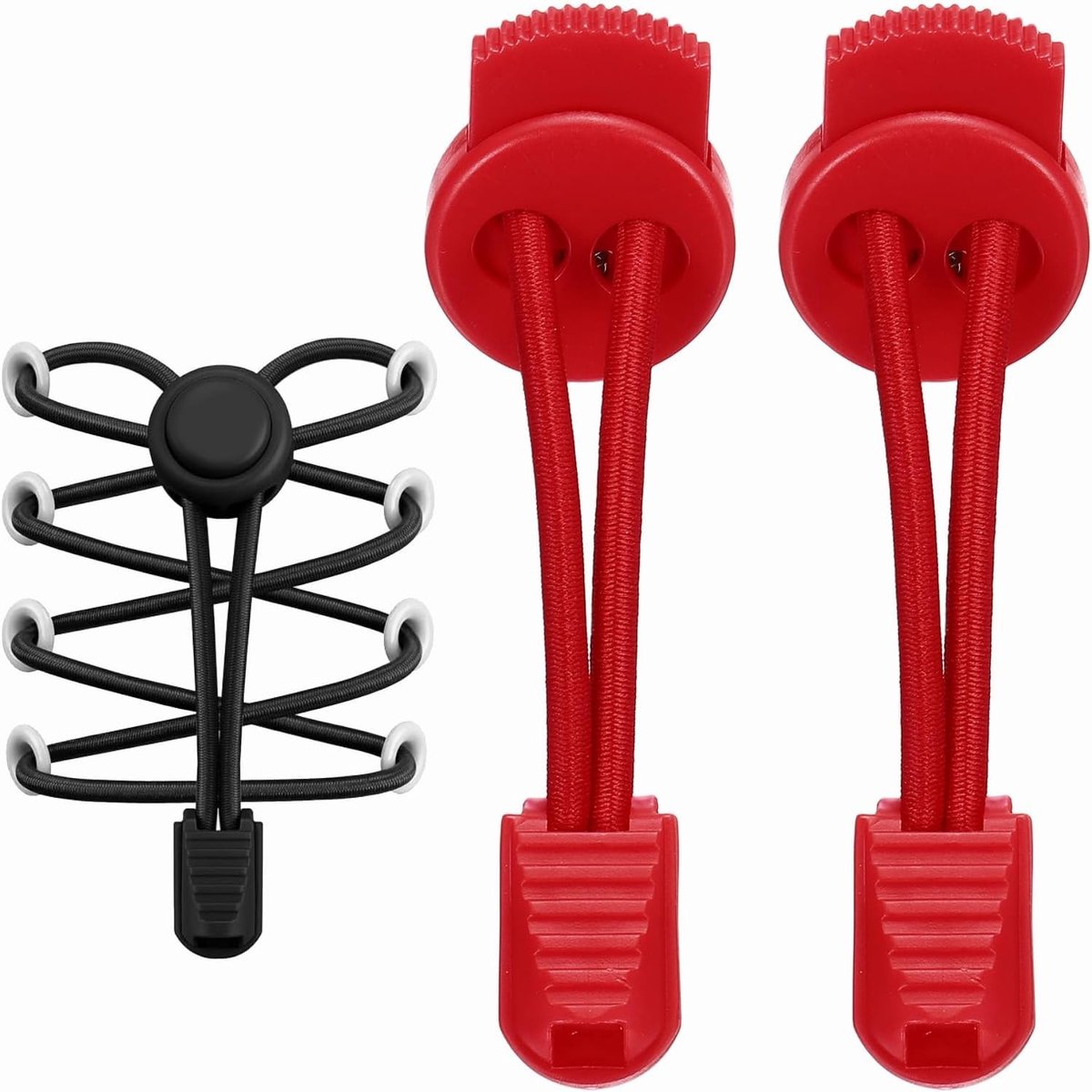 Elastische veters zonder knopen voor volwassenen met clips, ideaal voor tennisschoenen en sneakers, rood, comfortabel en praktisch