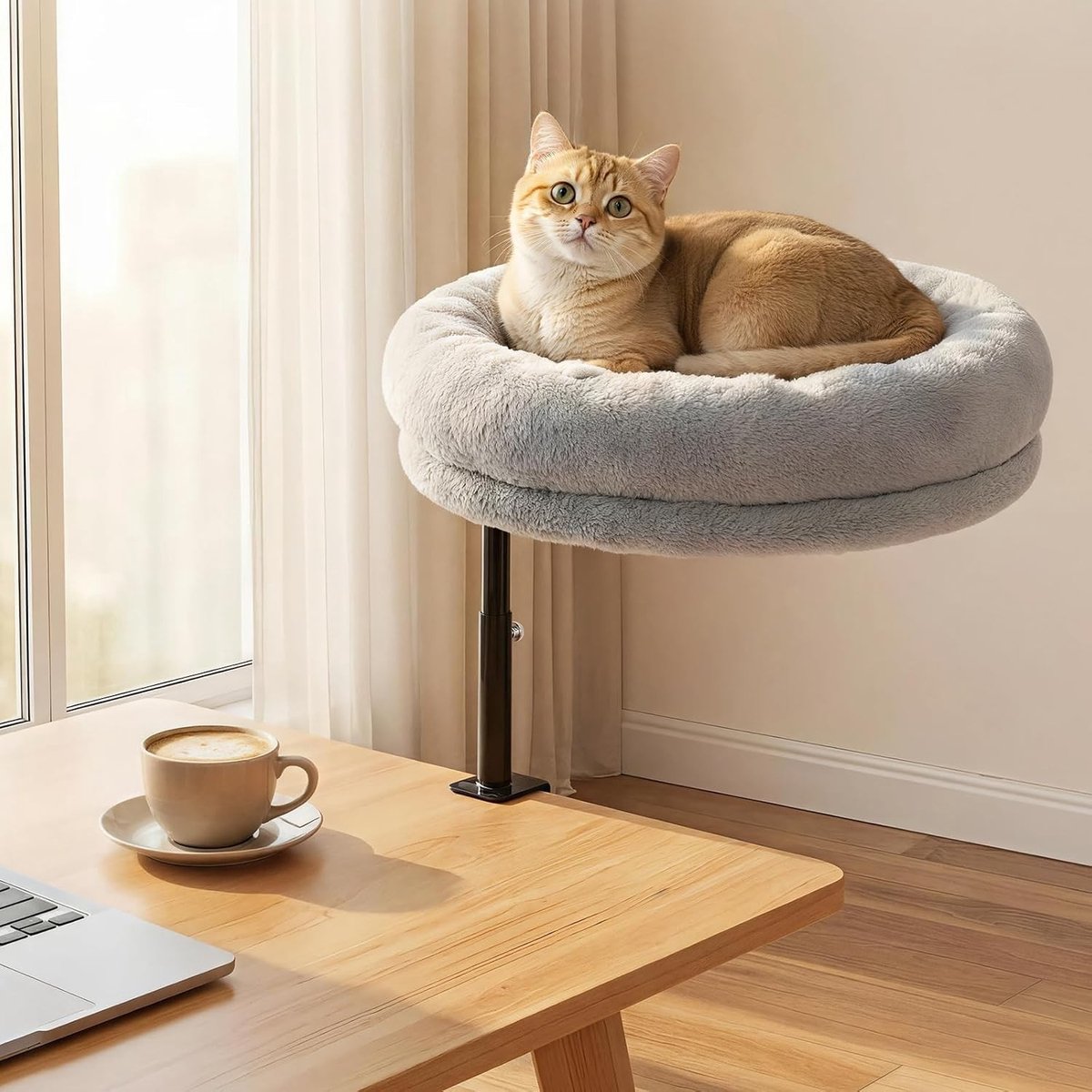 Cat Desk Crib 360° Rotatable en Verstelbare Hangmat voor Katten met Klem - Geschikt voor Binnenkatten tot 18 kg, Machinewasbaar en Comfortabel