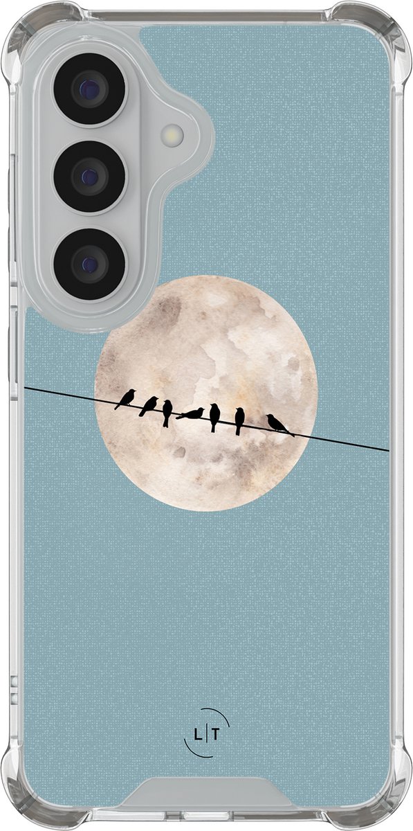 Shockproof hoesje - Geschikt voor Samsung Galaxy S26 - Moon birds - Extra sterke case - TPU/polycarbonaat - Print / Illustratie - Blauw, Transparant