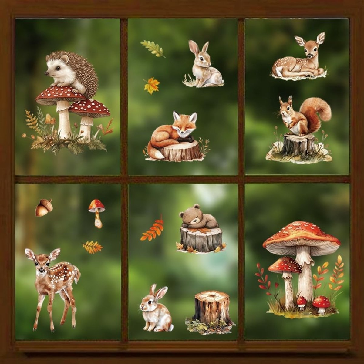 Static Adhesive Raamstickers voor Grote Autoruiten, Dubbelzijdige Waterdichte Stickers met Bos, Paddenstoelen en Dieren, 120x30cm, Verwijderbaar voor Thuis en Kantoor