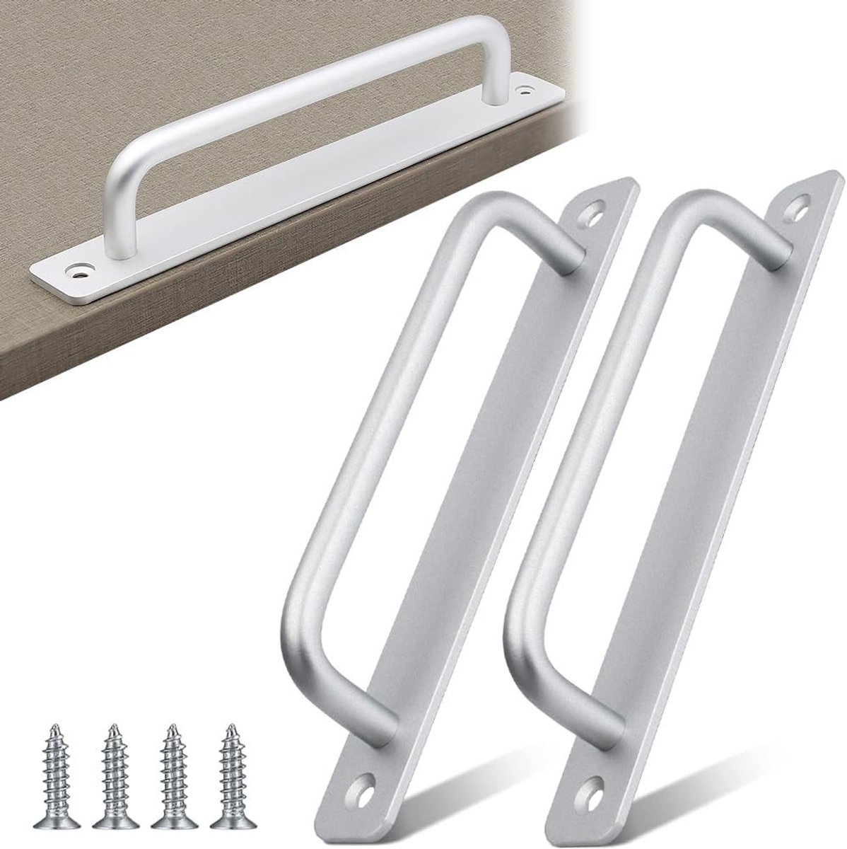Hoogwaardige Deurhandgrepen voor Schuifdeuren, Set van 2 Stuks, Ideaal voor Keuken, Meubels en Slaapkamer (160mm, Zilver)