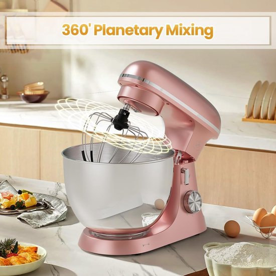 Keukenmachine - Mixer Standmixer - Bakken Ingrediënten Mengen - Planetair Mengsysteem - 8.5 Liter Kom - Roze — afbeelding 4