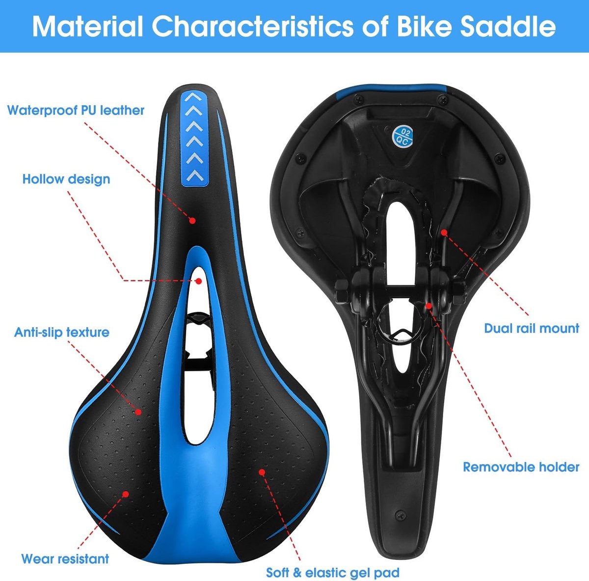 Comfortabel hol fietszadel voor heren en dames - Ergonomisch ontwerp met zachte gel en memory foam voor racefietsen, mountainbikes en stadsfietsen