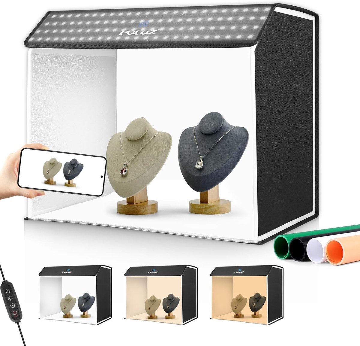 Professionele Fotostudio Lichtdoos 60 x 40 cm, Draagbare Fotografie Tent met 4 Achtergronden, 3 Verlichtingsmodi en 10 Helderheidsniveaus voor Perfecte Productfoto's