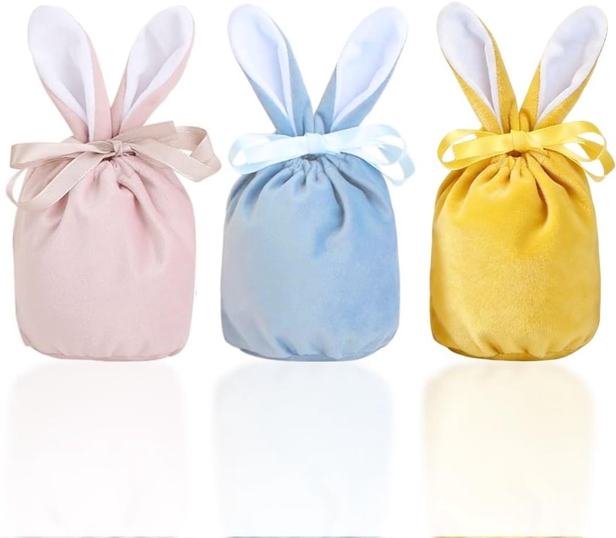 Set van 3 Fluwelen Tassen voor Oorbellen, Paasei Tassen, Paasnesten voor Vulling, Herbruikbare Paasmanden voor Kinderen, Snoep en Cadeaus