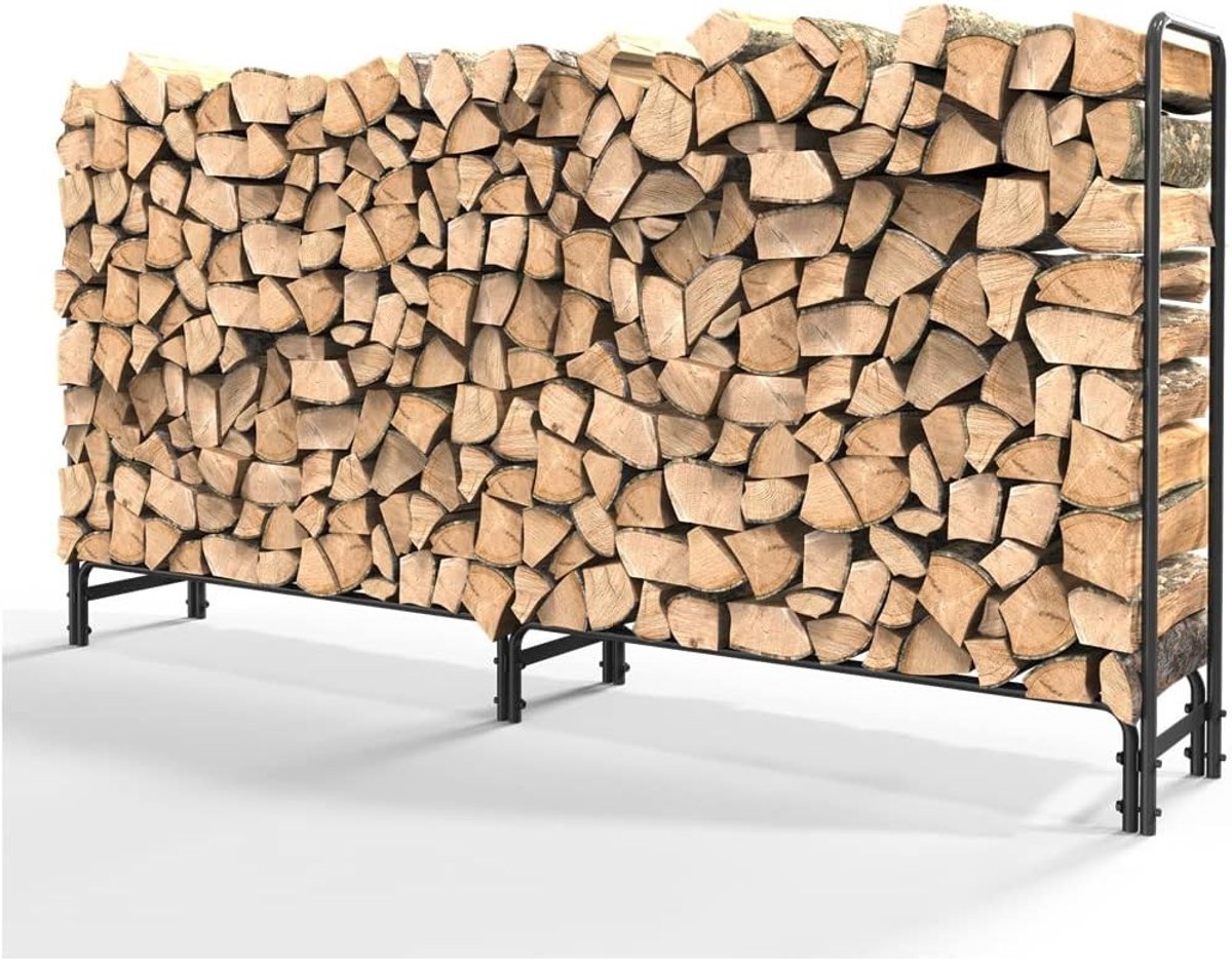 Buitenhaard Houtrek van Hout en Metaal, Ruimtebesparende Opslag voor Hout, 233 x 34,8 x 118 cm, Ideaal voor Tuin en Terras