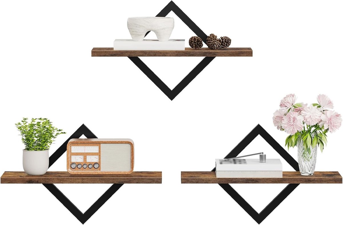 Set van 3 Wandplanken - Hangende Planken voor Woonkamer, Slaapkamer en Keuken - Rustiek Bruin en Functioneel Design