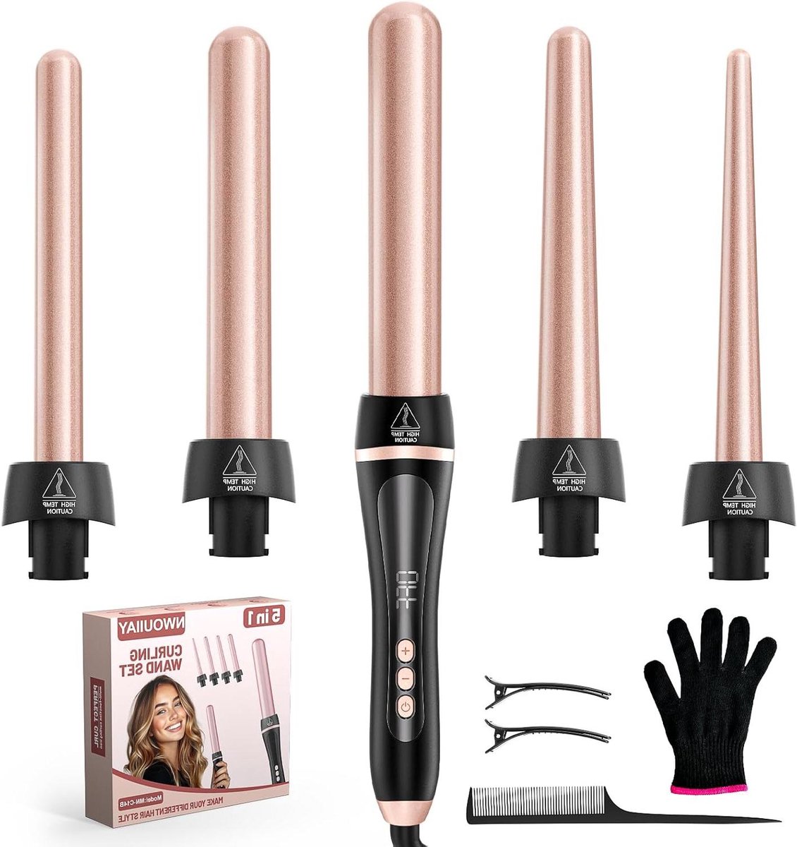 Krultang set - Haarstyler - Haar stylen - 5 verwisselbare opzetstukken - 80-230 graden - Zwart