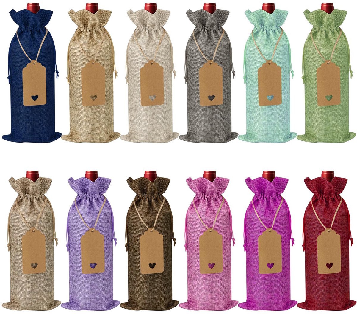 Jute wijnzakjes 12 stuks - herbruikbare cadeauzakjes - met labels en touwen - ideaal voor feestelijke gelegenheden - ShopVlot