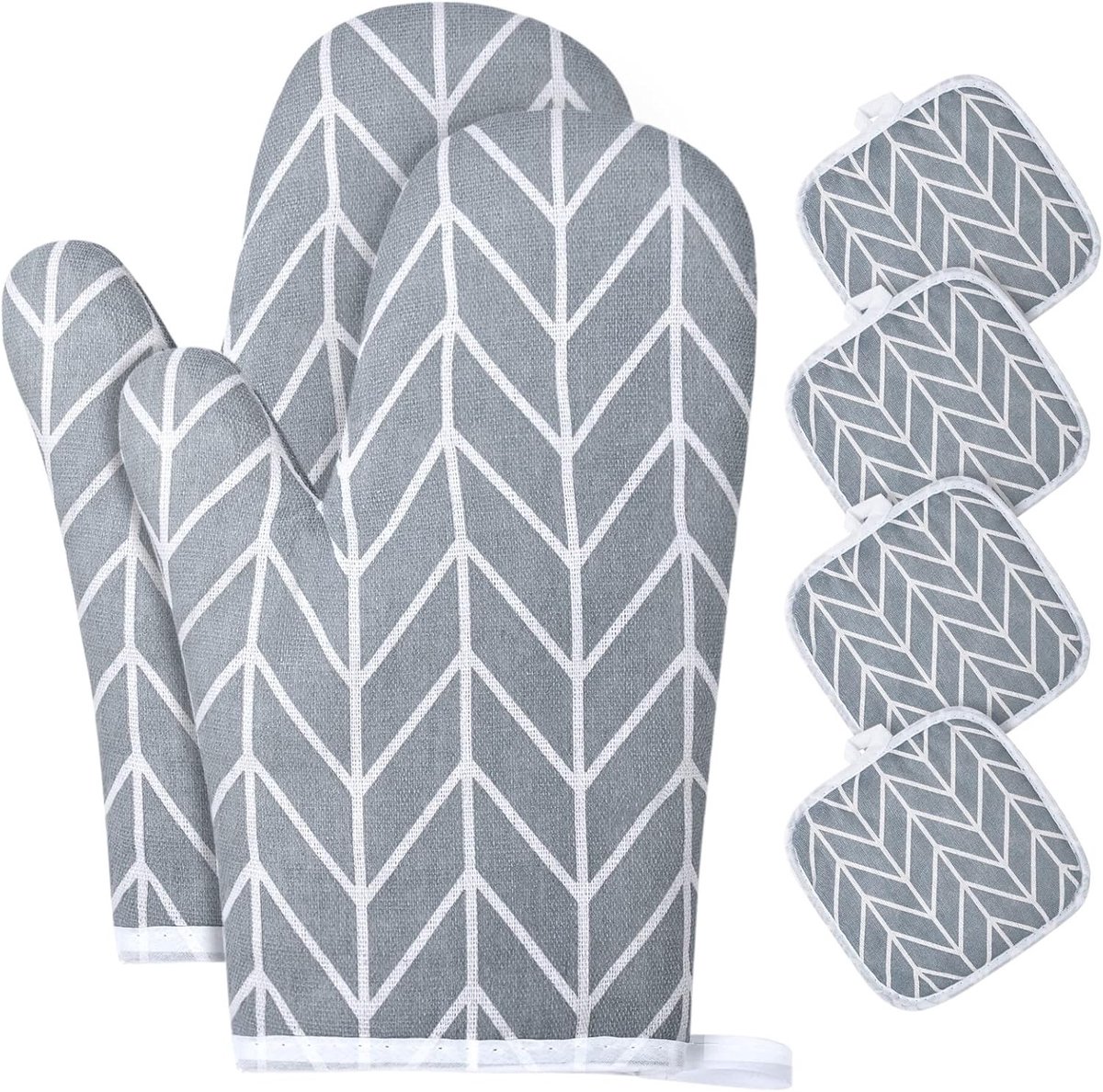 Ovenwanten en Pannenlappen Set van 6, Hittebestendige BBQ Handschoenen, Katoenen Antislip Kookaccessoires voor Bakken en Grillen