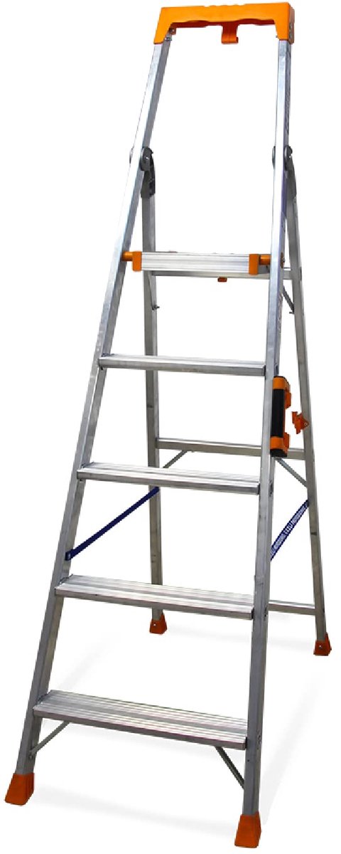 K•LUTECH - Vouwladder, ladder, opstapje, gemaakt van aluminium, professionele kwaliteit, comfortabele draaggreep - ShopVlot