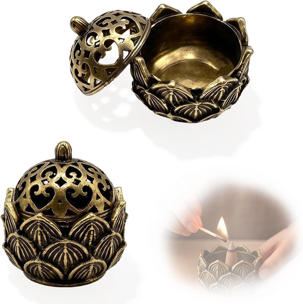 Stijlvolle wierookhouder set van 2 met lotusdesign, perfect voor thuis, kantoor en meditatie, diameter 4 cm